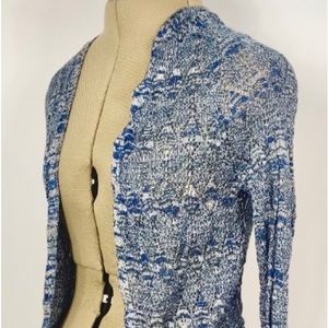 🌀Chicos Lightweight Heathered Blue & Ivory Knit Cardigan size 2, Large, 12/14